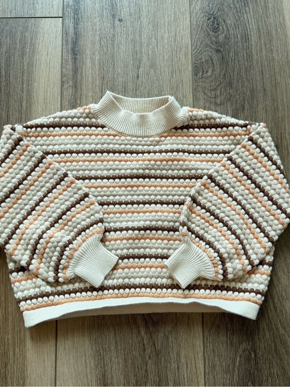 Rylee + Cru Cream, Beige & Light Brown Textured Striped Mock Neck Sweater 18/24m